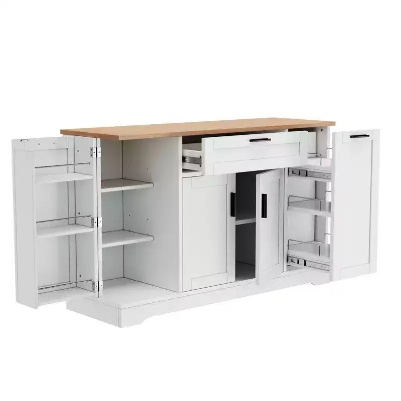 Black/White Sideboard Buffet Cabinet with Pull-Out Rack, Drawer & Adjustable Shelves