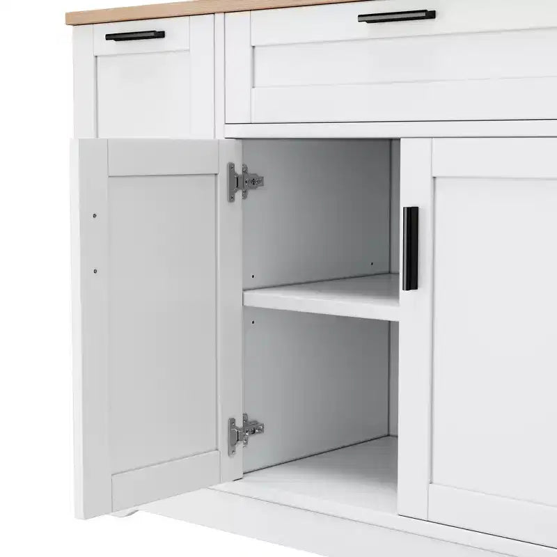 Black/White Sideboard Buffet Cabinet with Pull-Out Rack, Drawer & Adjustable Shelves