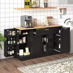Black/White Sideboard Buffet Cabinet with Pull-Out Rack, Drawer & Adjustable Shelves
