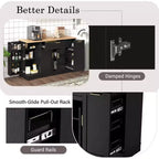 Black/White Sideboard Buffet Cabinet with Pull-Out Rack, Drawer & Adjustable Shelves