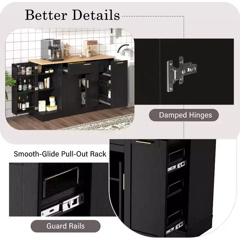 Black/White Sideboard Buffet Cabinet with Pull-Out Rack, Drawer & Adjustable Shelves