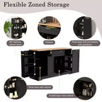 Black/White Sideboard Buffet Cabinet with Pull-Out Rack, Drawer & Adjustable Shelves