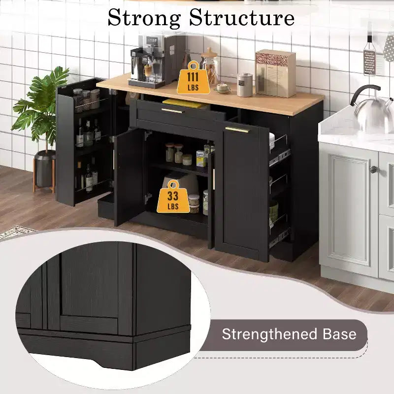 Black/White Sideboard Buffet Cabinet with Pull-Out Rack, Drawer & Adjustable Shelves