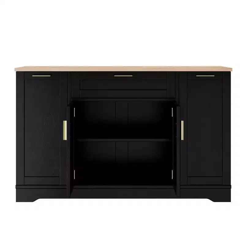 Black/White Sideboard Buffet Cabinet with Pull-Out Rack, Drawer & Adjustable Shelves