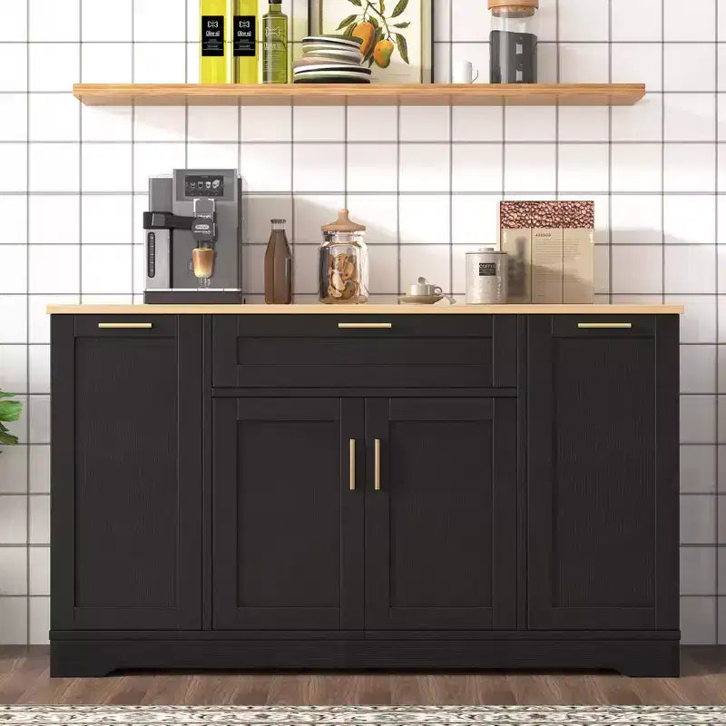 Sideboard Buffet Cabinet with Adjustable Shelves, 3-Tier Pull-Out Rack & Drawer, Kitchen Island for Kitchen, Living Room - ModernLuxe