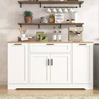 Black/White Sideboard Buffet Cabinet with Pull-Out Rack, Drawer & Adjustable Shelves