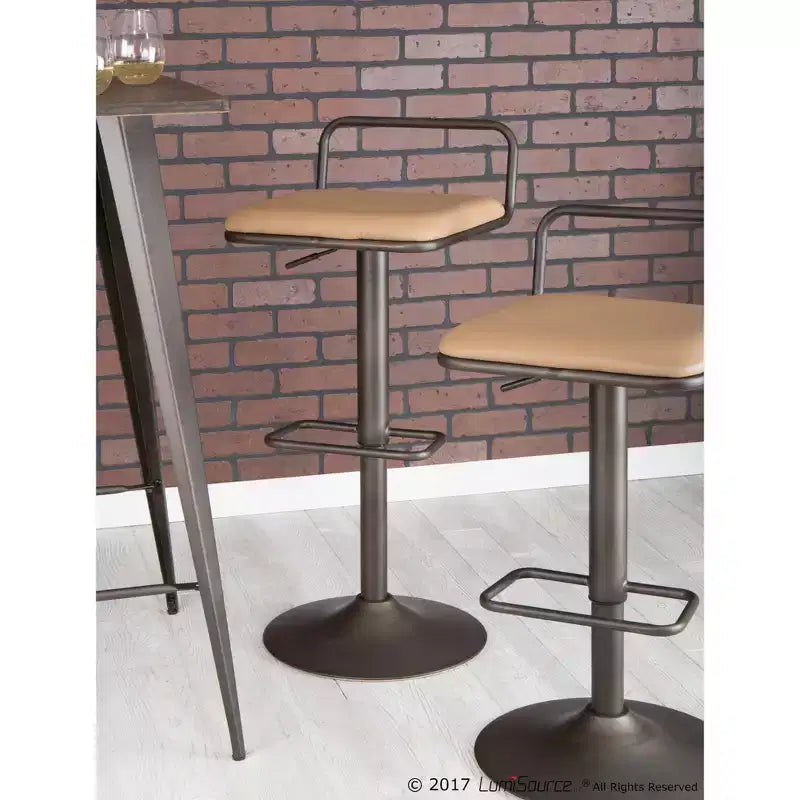 Antique/Camel Adjustable Bar Stool, Set of 2