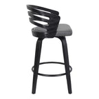 26" Gray Faux Leather & Black Wood Swivel Counter Stool, Seats 1