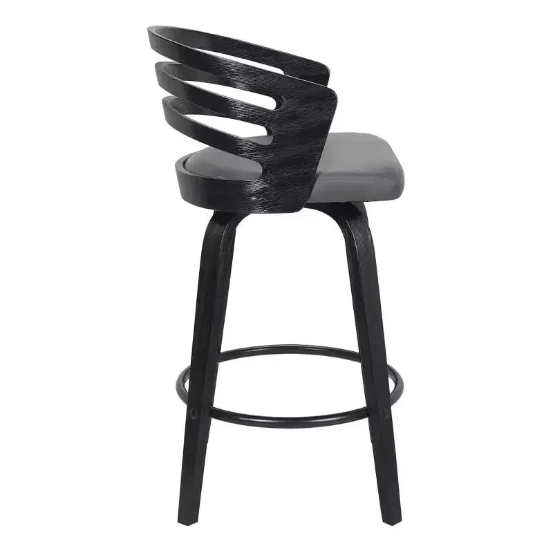 26" Gray Faux Leather & Black Wood Swivel Counter Stool, Seats 1