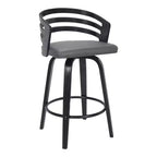 26" Gray Faux Leather & Black Wood Swivel Counter Stool, Seats 1