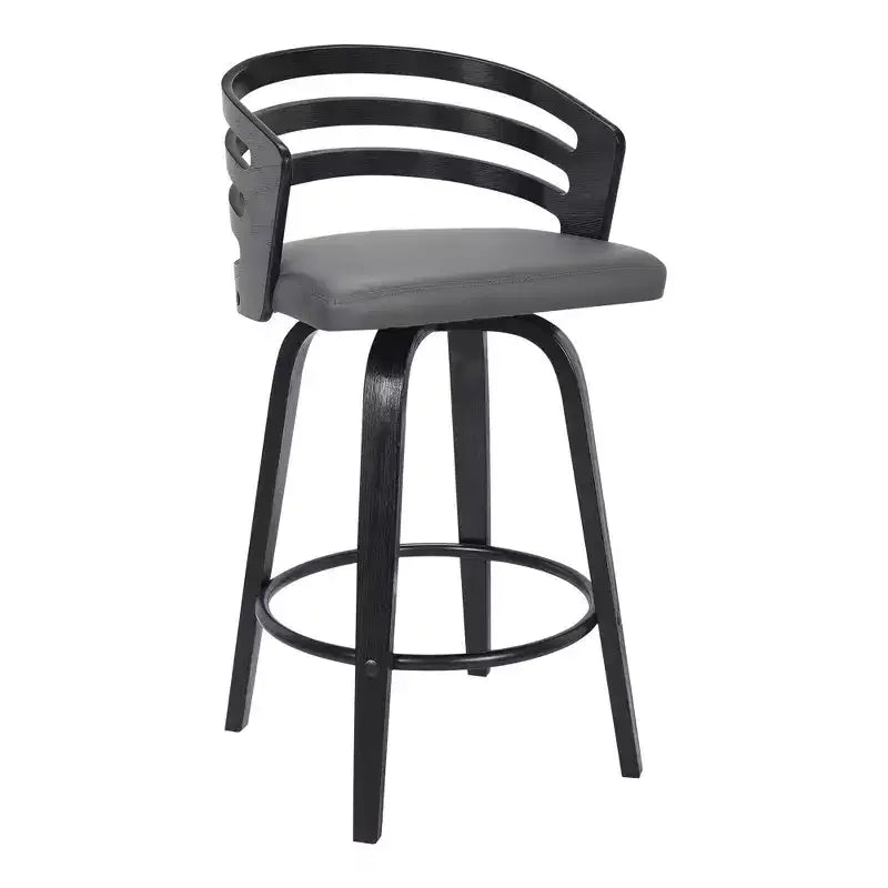 26" Gray Faux Leather & Black Wood Swivel Counter Stool, Seats 1