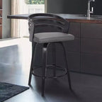 26" Gray Faux Leather & Black Wood Swivel Counter Stool, Seats 1
