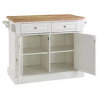 White Butcher Block Top Kitchen Island – 1-Person, 4 Shelves, 2 Drawers, Towel Bars