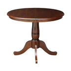 Brown Round Extendable Dining Table, Pedestal Style, Seats 4