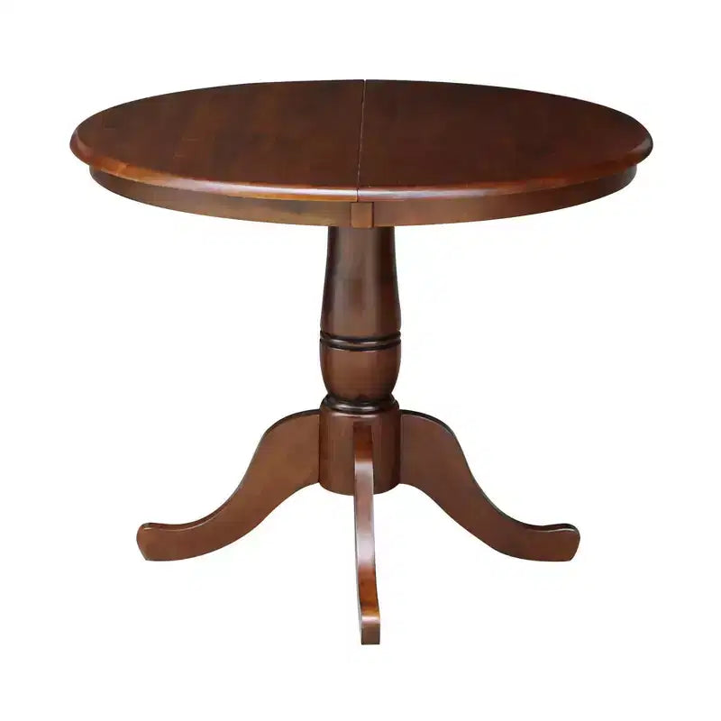 Brown Round Extendable Dining Table, Pedestal Style, Seats 4