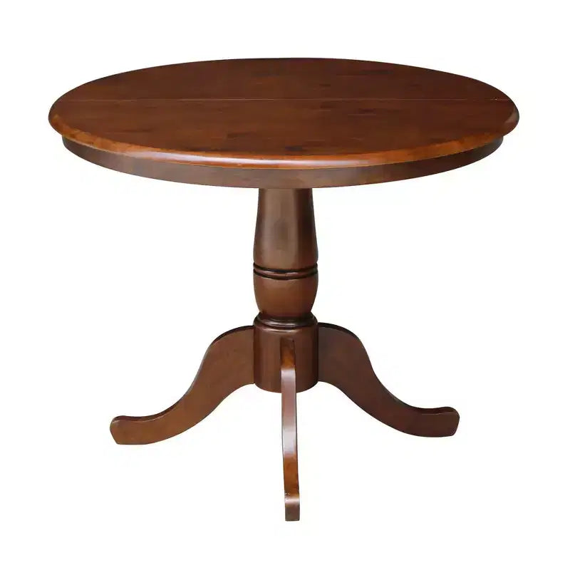 Brown Round Extendable Dining Table, Pedestal Style, Seats 4