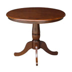 Brown Round Extendable Dining Table, Pedestal Style, Seats 4