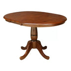 Brown Round Extendable Dining Table, Pedestal Style, Seats 4
