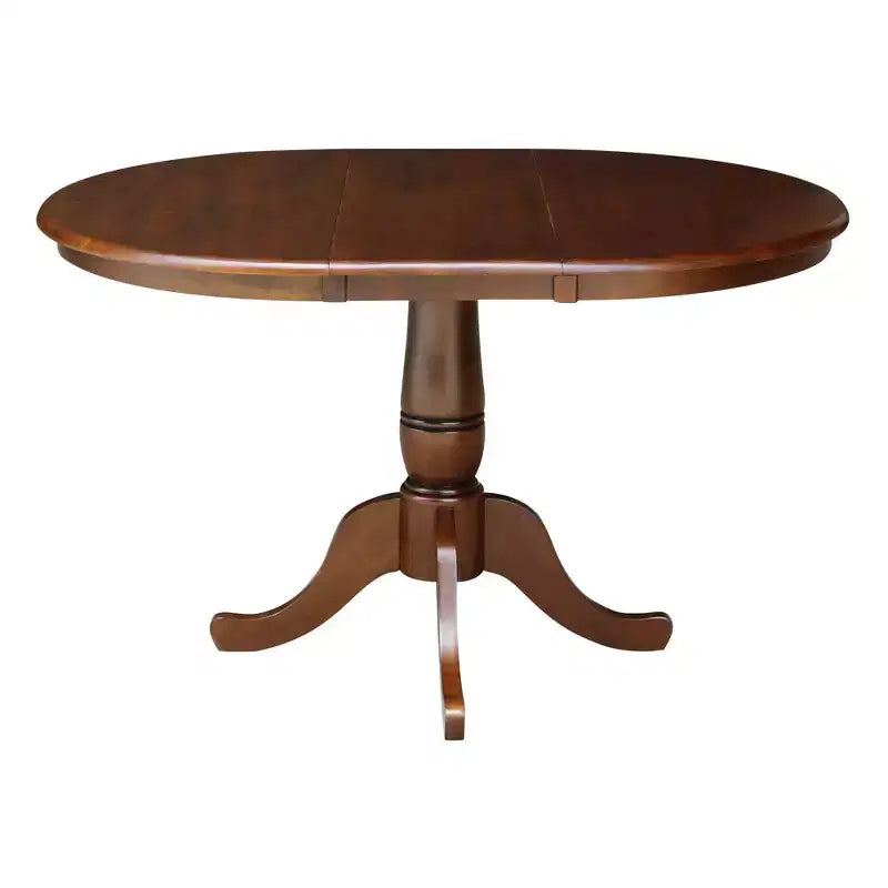 Brown Round Extendable Dining Table, Pedestal Style, Seats 4