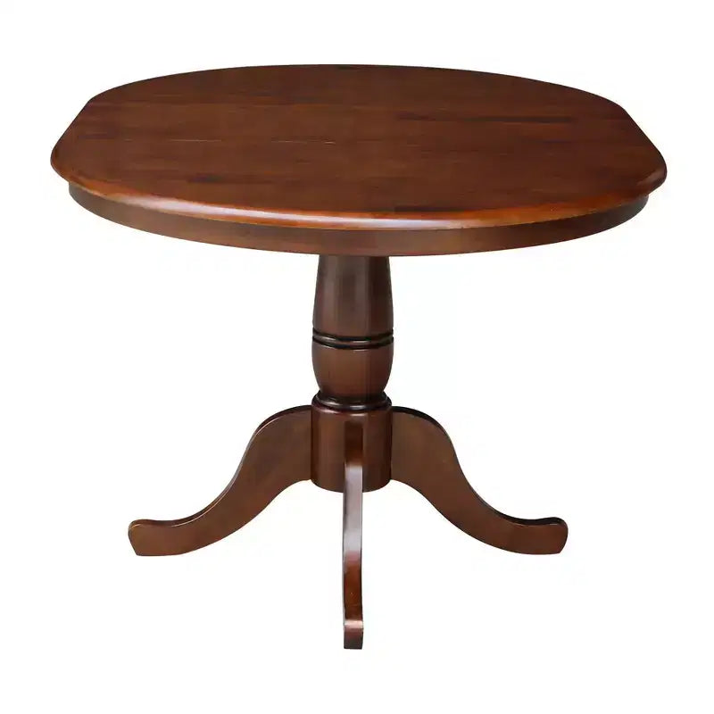Brown Round Extendable Dining Table, Pedestal Style, Seats 4