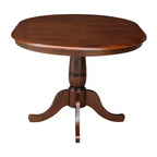 Brown Round Extendable Dining Table, Pedestal Style, Seats 4