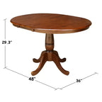 Brown Round Extendable Dining Table, Pedestal Style, Seats 4