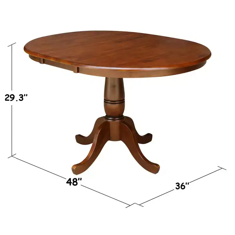 Brown Round Extendable Dining Table, Pedestal Style, Seats 4