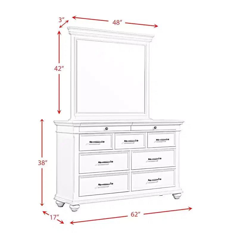 Off-White 9-Drawer Dresser with Mirror – Transitional Style, Single