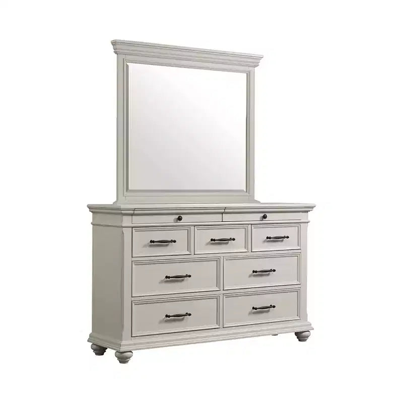 Off-White 9-Drawer Dresser with Mirror – Transitional Style, Single
