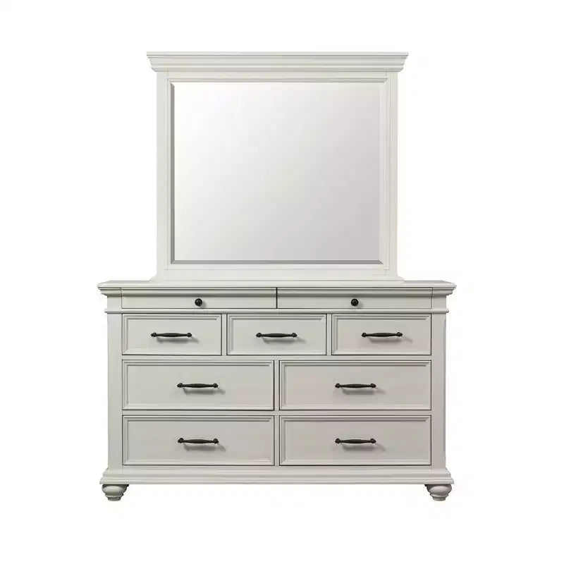 Off-White 9-Drawer Dresser with Mirror – Transitional Style, Single