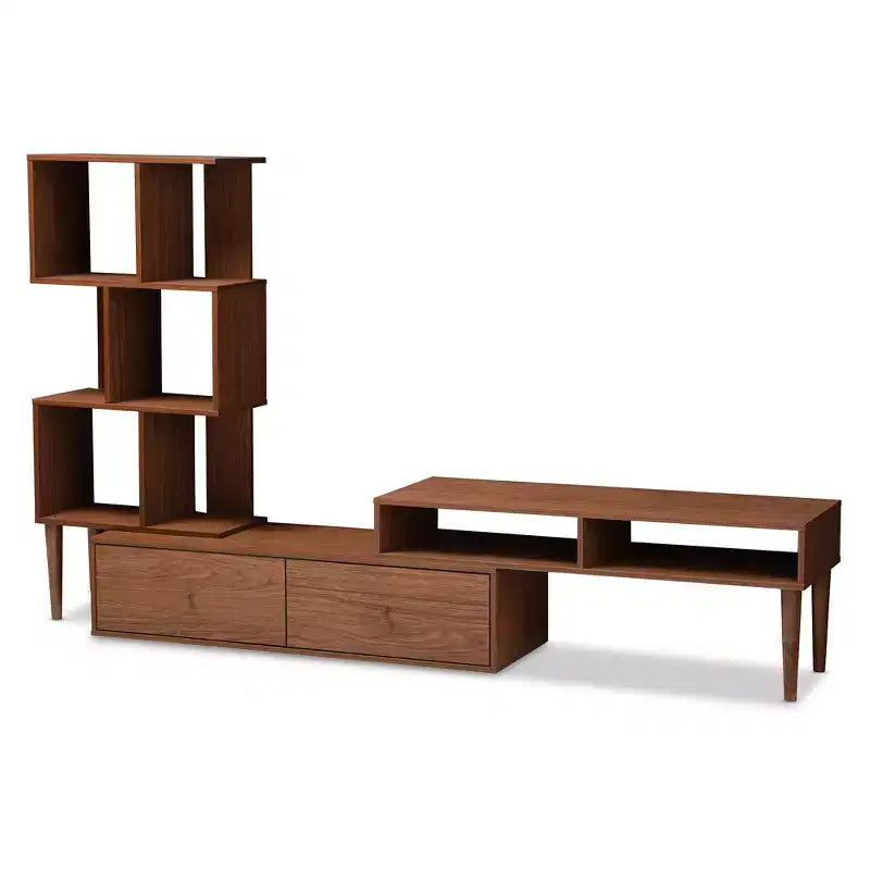 Haversham Mid-Century Retro Modern Display TV Stand for TVs up to 60" Walnut Brown - Baxton Studio: Entertainment Center, Media Console