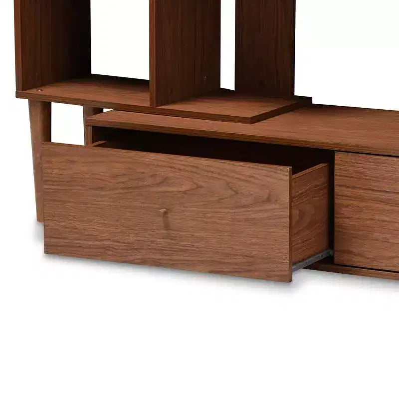 Walnut Brown Mid-Century TV Stand for TVs up to 60", 1-Person Assembly