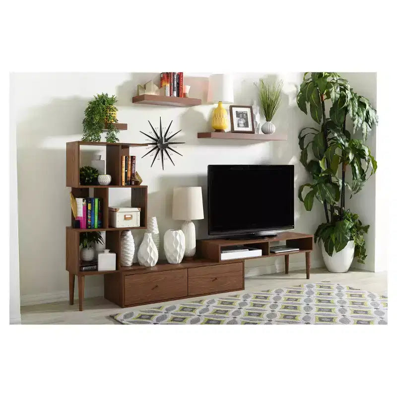 Walnut Brown Mid-Century TV Stand for TVs up to 60", 1-Person Assembly