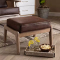 Sigrid Faux Leather Upholstered Wood Ottoman Dark Brown/Antique Oak - Baxton Studio: Mid-Century Modern, Removable Cushions