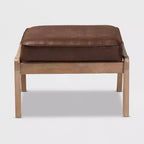 Dark Brown Faux Leather Ottoman, Mid-Century Rectangle, 1-Seat