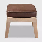 Dark Brown Faux Leather Ottoman, Mid-Century Rectangle, 1-Seat