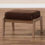 Dark Brown Faux Leather Ottoman, Mid-Century Rectangle, 1-Seat