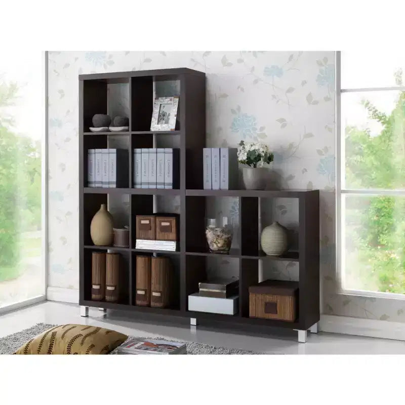 Dark Brown Modern 12-Cube Shelving Unit