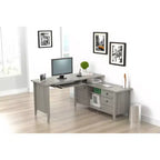 Gray L-Shaped Writing Desk with Storage, 1-Person