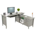 Gray L-Shaped Writing Desk with Storage, 1-Person