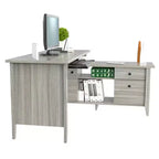 Gray L-Shaped Writing Desk with Storage, 1-Person