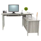Gray L-Shaped Writing Desk with Storage, 1-Person