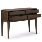 40" Walnut Brown Mid-Century Console Table with 4 Drawers