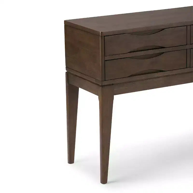 40" Walnut Brown Mid-Century Console Table with 4 Drawers