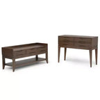 40" Walnut Brown Mid-Century Console Table with 4 Drawers