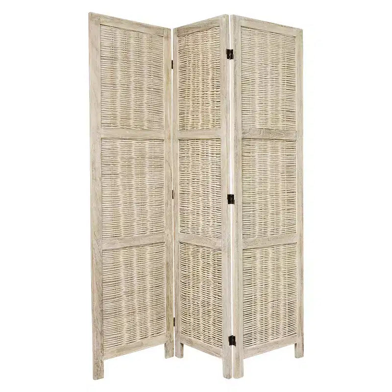 5 1/2 ft. Tall Bamboo Matchstick Woven Room Divider - Burnt White (3 Panel)