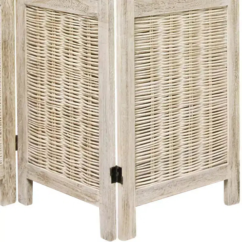 Burnt White Bamboo 3-Panel Room Divider