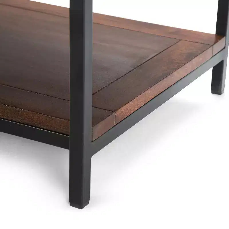 48" Rectangle Coffee Table Dark Brown & Black, 2 Drawers + Open Shelf