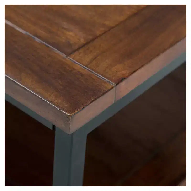 48" Rectangle Coffee Table Dark Brown & Black, 2 Drawers + Open Shelf