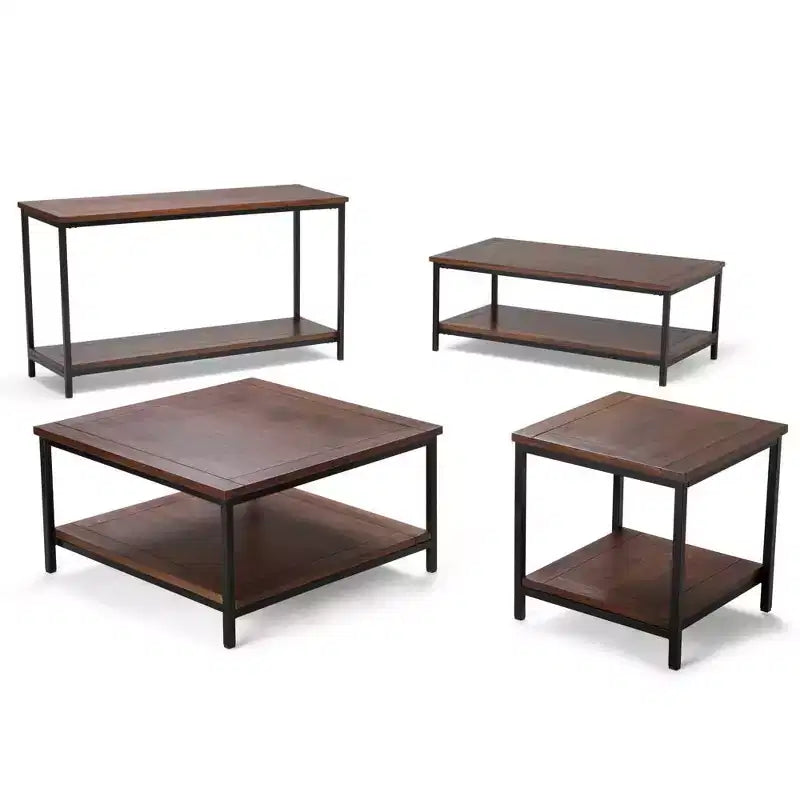 48" Rectangle Coffee Table Dark Brown & Black, 2 Drawers + Open Shelf